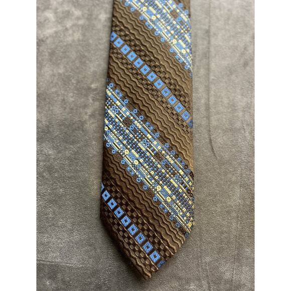 Vintage 1970s Wide Mens Don Loper‎ Poly Woven Tie Brown Geometric Fun Pattern - Picture 3 of 6